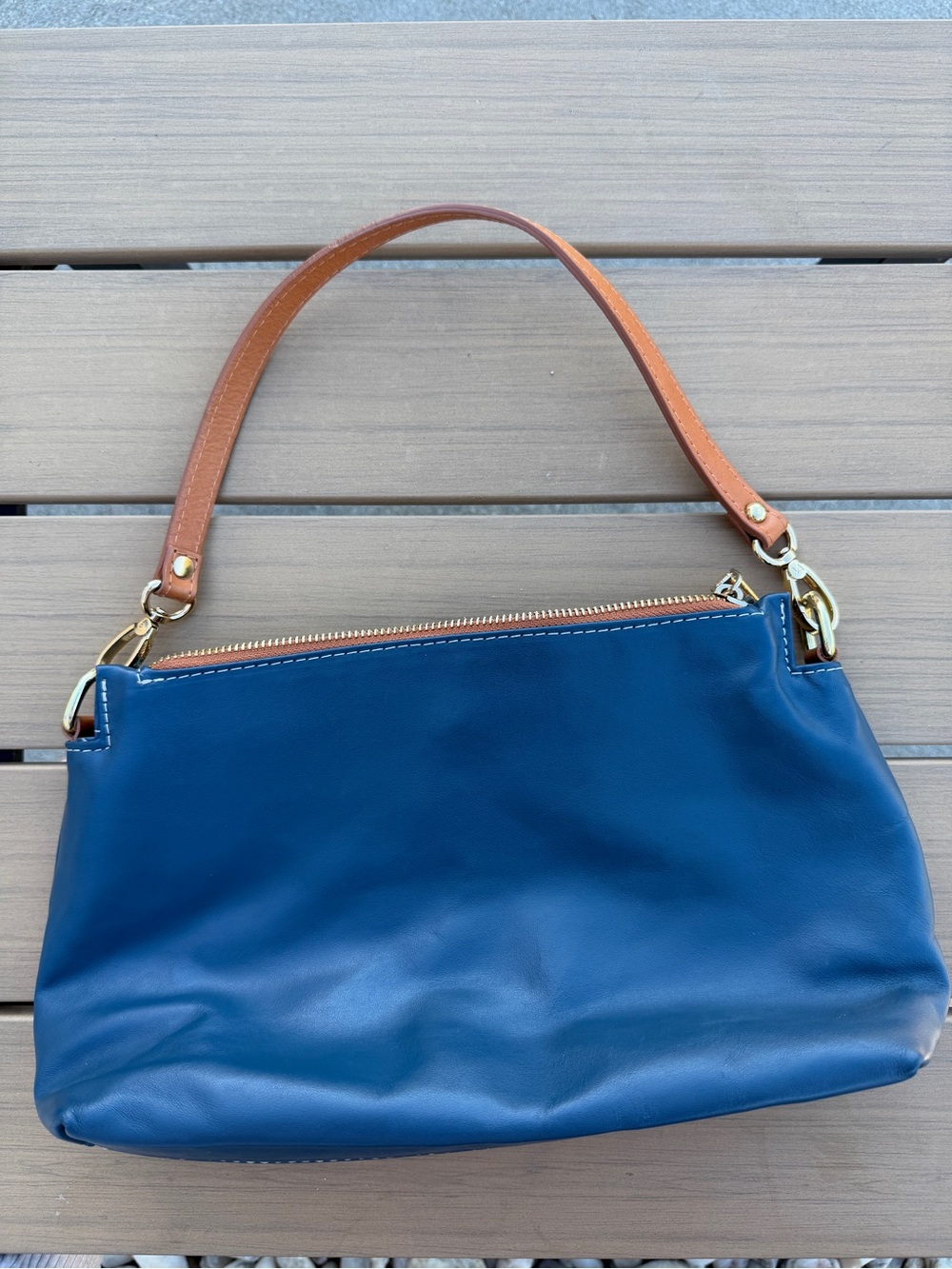 VALENTINA genuine leather triple entry shoulder Y2K navy blue Made In Italy